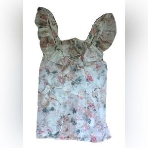 Altar’d State Sheer Floral Ruffle Sleeve Blouse Size Small